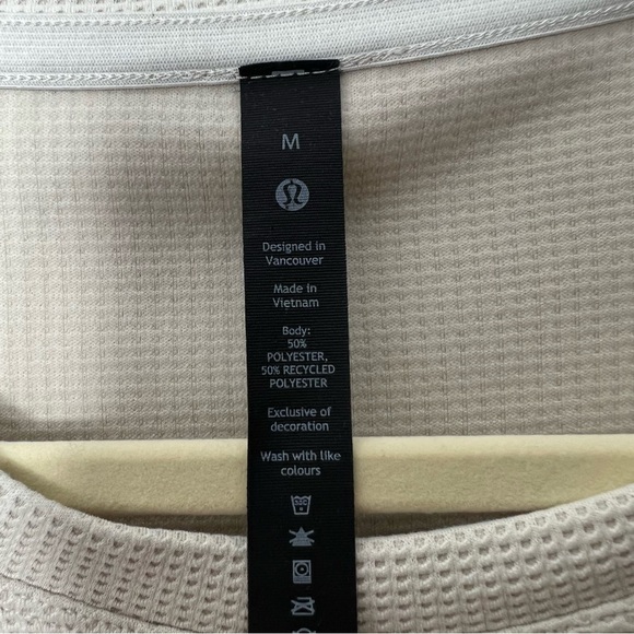 Lululemon Mens Cream Textured Crewneck Long Sleeve Pullover Shirt Size Med 18 - Picture 5 of 11